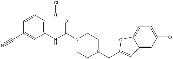 4-[(5-CHLORO-1-BENZOFURAN-2-YL)METHYL]-N-(3-CYANOPHENYL)PIPERAZINE-1-CARBOXAMIDE HYDROCHLORIDE 结构式