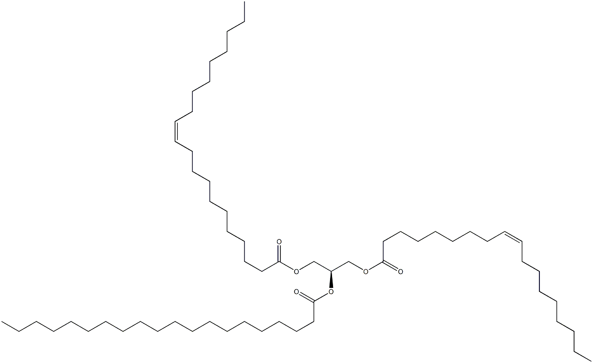 1-(9Z-octadecenoyl)-2-eicosanoyl-3-(11Z-eicosenoyl)-sn-glycerol 结构式