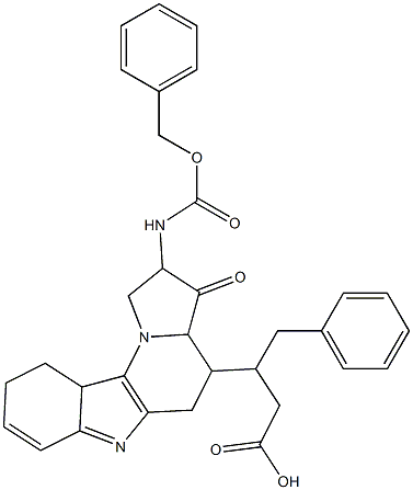 2-((benzyloxycarbonyl)amino)-1,3a,4,5,10,10a-hexahydro-4-(1-phenylmethyl-2-carboxyethyl)indolo(3,2-e)indolizine-3(2H)-one 结构式