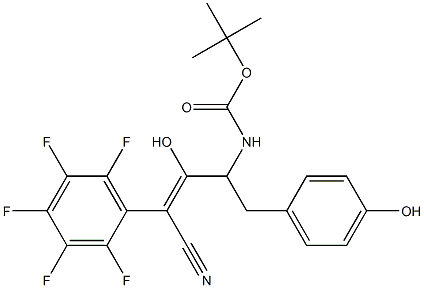 4-tert-butoxycarbonylamino-3-hydroxy-5-(4-hydroxyphenyl)-2-(2,3,4,5,6-pentafluorophenyl)-2-pentenenitrile 结构式