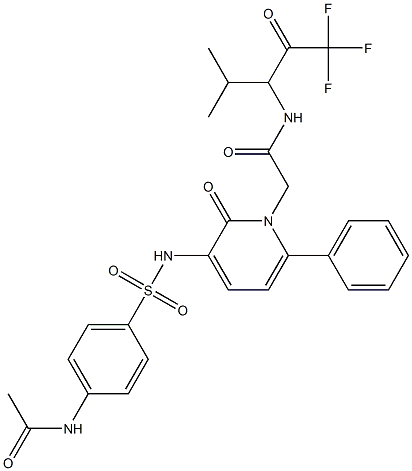 2-(3-((4-acetylaminophenylsulfonyl)amino)-2-oxo-6-phenyl-1,2-dihydro-1-pyridyl)-N-(3,3,3-trifluoro-1-isopropyl-2-oxopropyl)acetamide 结构式