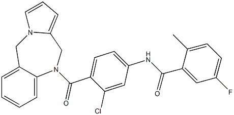 5-fluoro-2-methyl-N-(4-(5H-pyrrolo(2,1-c)-(1,4)benzodiazepin-10-(11H)-ylcarbonyl)-3-chlorophenyl)benzamide 结构式