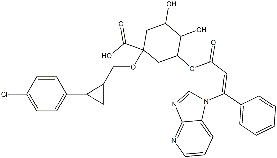 1-(2-(4-chlorophenyl)cyclopropylmethoxy)-3,4-dihydroxy-5-(3-imidazo(4,5-b)pyridin-1-yl-3-phenylacryloyloxy)cyclohexanecarboxylic acid 结构式