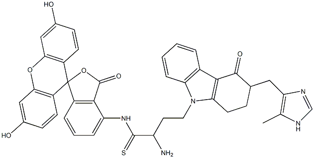 (1,2,3,9-tetrahydro-3-((5-methyl-1H-imidazol-4-yl)methyl)-9-(3-amino-(N-fluorescien-thiocarbamoyl)-propyl)-4H-carbazol-4-one) 结构式
