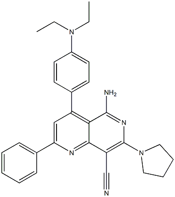 5-amino-4-(4-diethylaminophenyl)-2-phenyl-7-(pyrrolidin-1-yl)-1,6-naphthyridine-8-carbonitrile 结构式