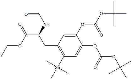 N-Formyl-3,4-di-tert-butoxycarbonyloxy-6-(trimethylstannyl)-phenylalanine ethyl ester 结构式