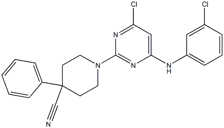 1-{4-CHLORO-6-[(3-CHLOROPHENYL)AMINO]PYRIMIDIN-2-YL}-4-PHENYLPIPERIDINE-4-CARBONITRILE 结构式