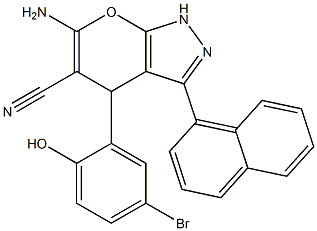 6-amino-4-(5-bromo-2-hydroxyphenyl)-3-(1-naphthyl)-1,4-dihydropyrano[2,3-c]pyrazole-5-carbonitrile 结构式