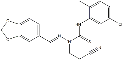 N1-(5-chloro-2-methylphenyl)-2-(1,3-benzodioxol-5-ylmethylidene)-1-(2-cyanoethyl)hydrazine-1-carbothioamide 结构式