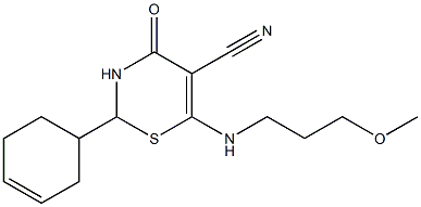 2-cyclohex-3-enyl-6-[(3-methoxypropyl)amino]-4-oxo-3,4-dihydro-2H-1,3-thiazine-5-carbonitrile 结构式