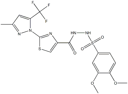 3,4-dimethoxy-N'-({2-[3-methyl-5-(trifluoromethyl)-1H-pyrazol-1-yl]-1,3-thiazol-4-yl}carbonyl)benzenesulfonohydrazide 结构式