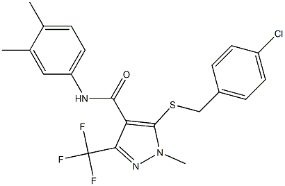 5-[(4-chlorobenzyl)sulfanyl]-N-(3,4-dimethylphenyl)-1-methyl-3-(trifluoromethyl)-1H-pyrazole-4-carboxamide 结构式