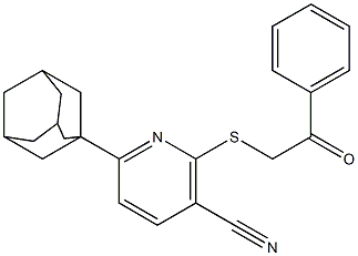 6-(1-adamantyl)-2-[(2-oxo-2-phenylethyl)sulfanyl]nicotinonitrile 结构式