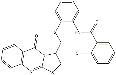 2-chloro-N-(2-{[(5-oxo-2,3-dihydro-5H-[1,3]thiazolo[2,3-b]quinazolin-3-yl)methyl]sulfanyl}phenyl)benzenecarboxamide 结构式