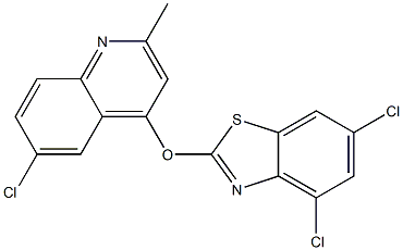 4,6-dichloro-2-[(6-chloro-2-methyl-4-quinolyl)oxy]-1,3-benzothiazole 结构式
