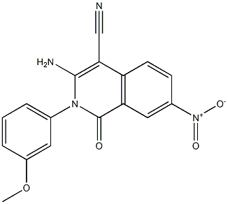 3-amino-2-(3-methoxyphenyl)-7-nitro-1-oxo-1,2-dihydroisoquinoline-4-carbonitrile 结构式