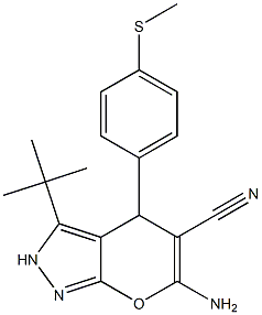 6-amino-3-(tert-butyl)-4-[4-(methylsulfanyl)phenyl]-2,4-dihydropyrano[2,3-c]pyrazole-5-carbonitrile 结构式