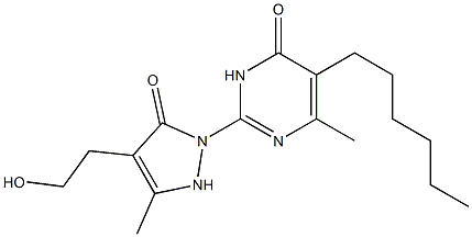 5-hexyl-2-[4-(2-hydroxyethyl)-3-methyl-5-oxo-2,5-dihydro-1H-pyrazol-1-yl]-6-methyl-4(3H)-pyrimidinone 结构式