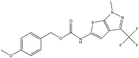 4-methoxybenzyl N-[1-methyl-3-(trifluoromethyl)-1H-thieno[2,3-c]pyrazol-5-yl]carbamate 结构式