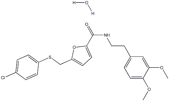 N2-(3,4-dimethoxyphenethyl)-5-{[(4-chlorophenyl)thio]methyl}-2-furamide hydrate 结构式