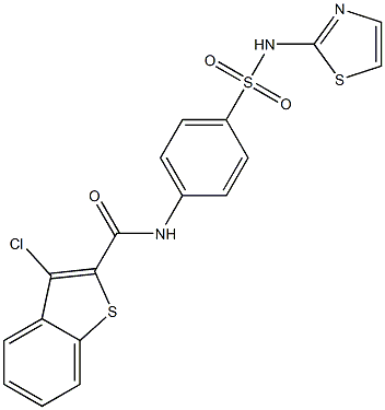 N2-{4-[(1,3-thiazol-2-ylamino)sulfonyl]phenyl}-3-chlorobenzo[b]thiophene-2-carboxamide 结构式