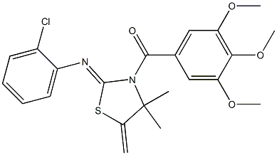 {2-[(2-chlorophenyl)imino]-4,4-dimethyl-5-methylidene-1,3-thiazolan-3-yl}(3,4,5-trimethoxyphenyl)methanone 结构式