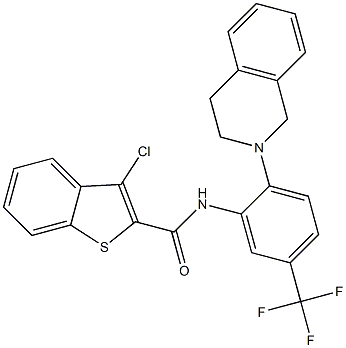 N2-[2-(1,2,3,4-tetrahydroisoquinolin-2-yl)-5-(trifluoromethyl)phenyl]-3-chlorobenzo[b]thiophene-2-carboxamide 结构式