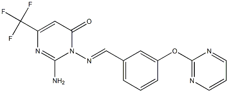 2-amino-3-({(E)-[3-(2-pyrimidinyloxy)phenyl]methylidene}amino)-6-(trifluoromethyl)-4(3H)-pyrimidinone 结构式