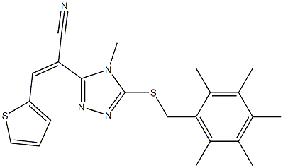 2-{4-methyl-5-[(2,3,4,5,6-pentamethylbenzyl)thio]-4H-1,2,4-triazol-3-yl}-3-(2-thienyl)acrylonitrile 结构式