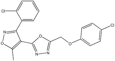 2-[(4-chlorophenoxy)methyl]-5-[3-(2-chlorophenyl)-5-methyl-4-isoxazolyl]-1,3,4-oxadiazole 结构式