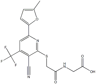 2-[(2-{[3-cyano-6-(5-methyl-2-furyl)-4-(trifluoromethyl)-2-pyridinyl]sulfanyl}acetyl)amino]acetic acid 结构式