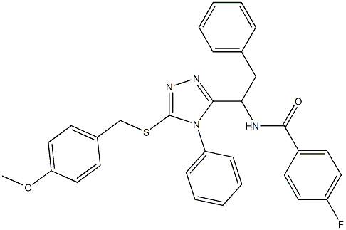 4-fluoro-N-(1-{5-[(4-methoxybenzyl)sulfanyl]-4-phenyl-4H-1,2,4-triazol-3-yl}-2-phenylethyl)benzenecarboxamide 结构式