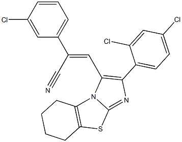(Z)-2-(3-chlorophenyl)-3-[2-(2,4-dichlorophenyl)-5,6,7,8-tetrahydroimidazo[2,1-b][1,3]benzothiazol-3-yl]-2-propenenitrile 结构式