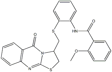 2-methoxy-N-(2-{[(5-oxo-2,3-dihydro-5H-[1,3]thiazolo[2,3-b]quinazolin-3-yl)methyl]sulfanyl}phenyl)benzenecarboxamide 结构式