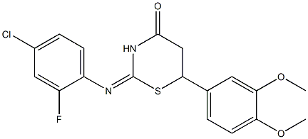 2-[(4-chloro-2-fluorophenyl)imino]-6-(3,4-dimethoxyphenyl)-1,3-thiazinan-4-one 结构式