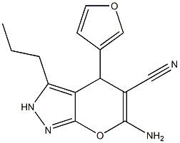 6-amino-4-(3-furyl)-3-propyl-2,4-dihydropyrano[2,3-c]pyrazole-5-carbonitrile 结构式