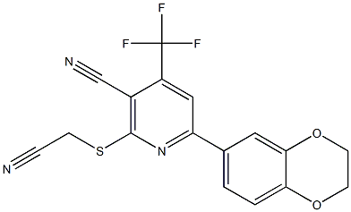 2-[(cyanomethyl)sulfanyl]-6-(2,3-dihydro-1,4-benzodioxin-6-yl)-4-(trifluoromethyl)nicotinonitrile 结构式