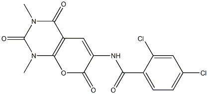 2,4-dichloro-N-(1,3-dimethyl-2,4,7-trioxo-1,3,4,7-tetrahydro-2H-pyrano[2,3-d]pyrimidin-6-yl)benzenecarboxamide 结构式