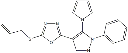 2-(allylsulfanyl)-5-[1-phenyl-5-(1H-pyrrol-1-yl)-1H-pyrazol-4-yl]-1,3,4-oxadiazole 结构式