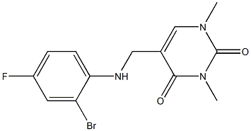 5-{[(2-bromo-4-fluorophenyl)amino]methyl}-1,3-dimethyl-1,2,3,4-tetrahydropyrimidine-2,4-dione 结构式