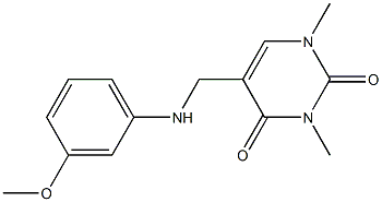 5-{[(3-methoxyphenyl)amino]methyl}-1,3-dimethyl-1,2,3,4-tetrahydropyrimidine-2,4-dione 结构式