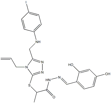 2-({4-allyl-5-[(4-iodoanilino)methyl]-4H-1,2,4-triazol-3-yl}sulfanyl)-N'-(2,4-dihydroxybenzylidene)propanohydrazide 结构式