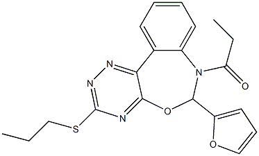 6-(2-furyl)-7-propionyl-6,7-dihydro[1,2,4]triazino[5,6-d][3,1]benzoxazepin-3-yl propyl sulfide 结构式