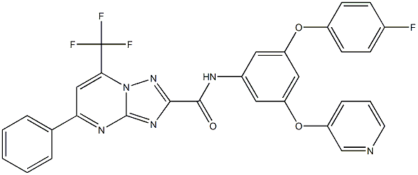 N-[3-(4-fluorophenoxy)-5-(3-pyridinyloxy)phenyl]-5-phenyl-7-(trifluoromethyl)[1,2,4]triazolo[1,5-a]pyrimidine-2-carboxamide 结构式