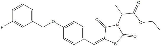 ethyl 2-(5-{4-[(3-fluorobenzyl)oxy]benzylidene}-2,4-dioxo-1,3-thiazolidin-3-yl)propanoate 结构式