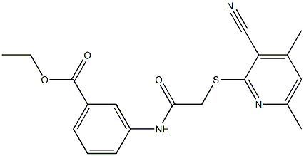 ethyl 3-({[(3-cyano-4,6-dimethylpyridin-2-yl)sulfanyl]acetyl}amino)benzoate 结构式
