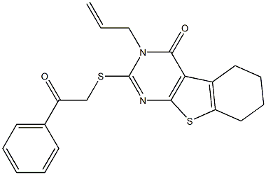 3-allyl-2-[(2-oxo-2-phenylethyl)sulfanyl]-5,6,7,8-tetrahydro[1]benzothieno[2,3-d]pyrimidin-4(3H)-one 结构式