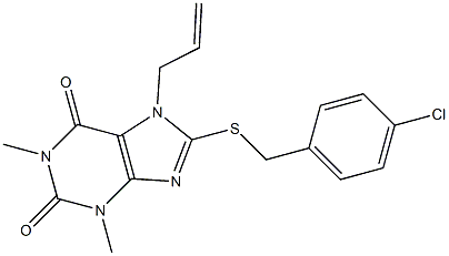 7-allyl-8-[(4-chlorobenzyl)thio]-1,3-dimethyl-3,7-dihydro-1H-purine-2,6-dione 结构式