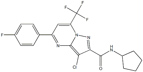 3-chloro-N-cyclopentyl-5-(4-fluorophenyl)-7-(trifluoromethyl)pyrazolo[1,5-a]pyrimidine-2-carboxamide 结构式