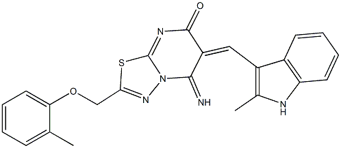 5-imino-6-[(2-methyl-1H-indol-3-yl)methylene]-2-[(2-methylphenoxy)methyl]-5,6-dihydro-7H-[1,3,4]thiadiazolo[3,2-a]pyrimidin-7-one 结构式